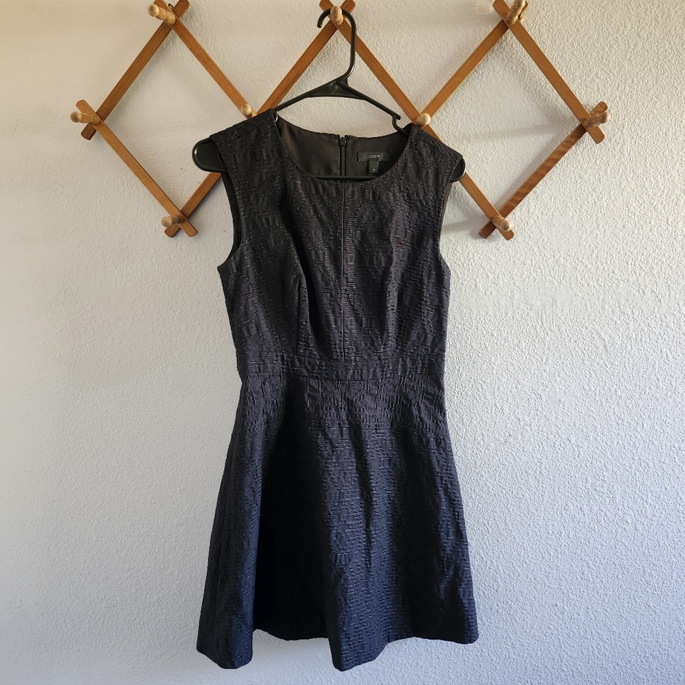 J. Crew Brocade Black Textured Fit and Flare Dress